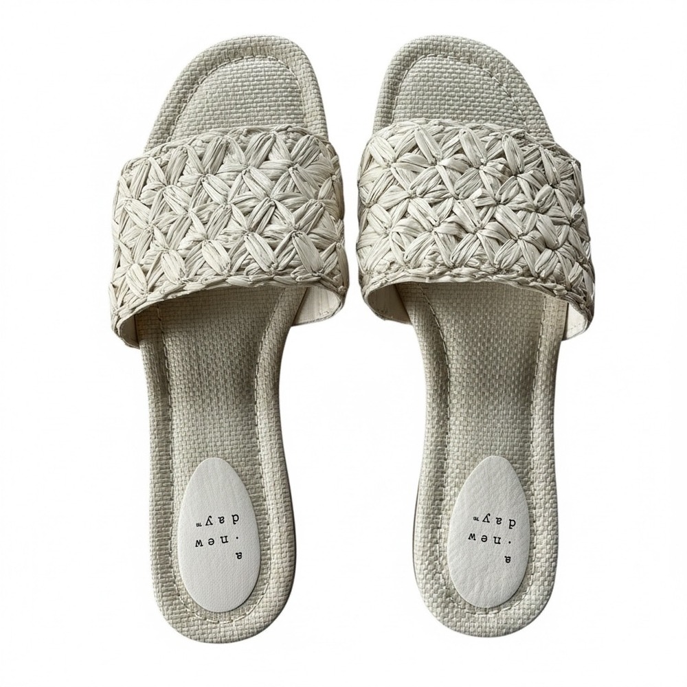 A New Day Raffia‎ Woven Slide Sandals Natural Resort Coastal Minimalist 8.5